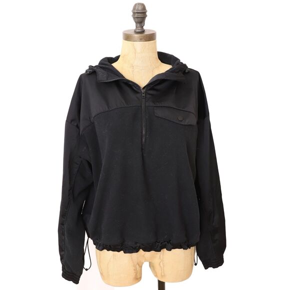 ATHLETA Zion Microfleece 1/2 Zip Sweatshirt S Black Hooded Cinch Hem EUC B66 - Picture 2 of 6